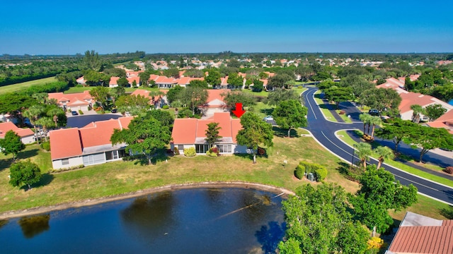 drone / aerial view featuring a water view