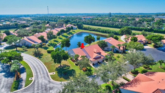 aerial view with a water view