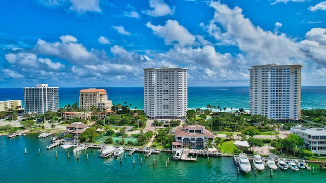 bird's eye view featuring a water view