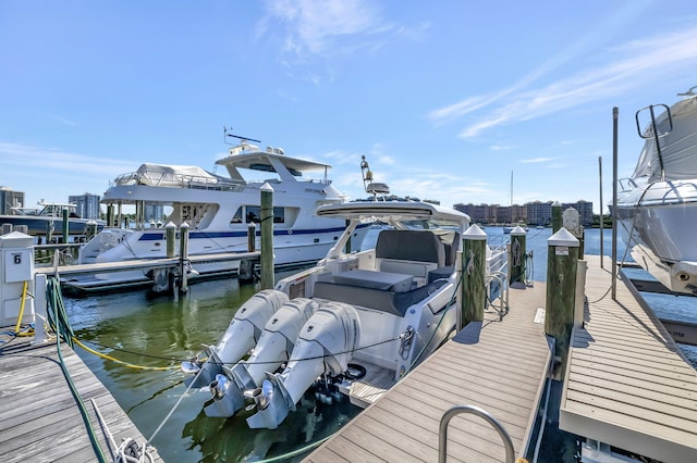 view of dock with a water view