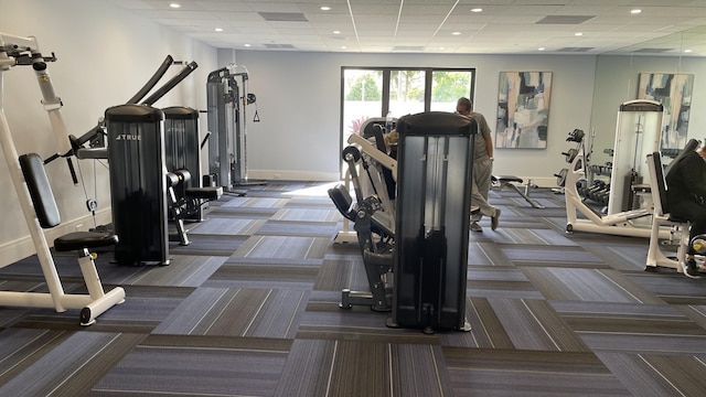 6936 Huntington Ln Unit 405, Delray Beach, FL 33446 - workout area with carpet, a drop ceiling, and recessed lighting