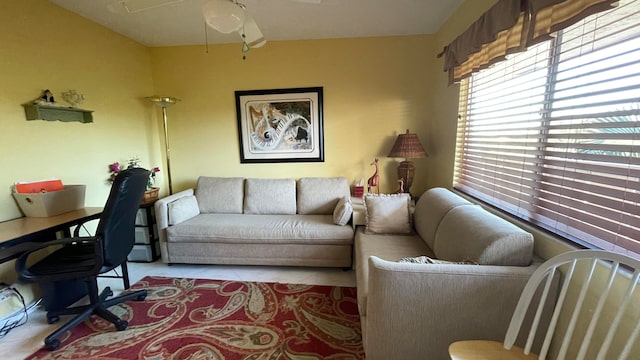 living room with ceiling fan