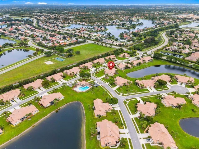 bird's eye view featuring a water view