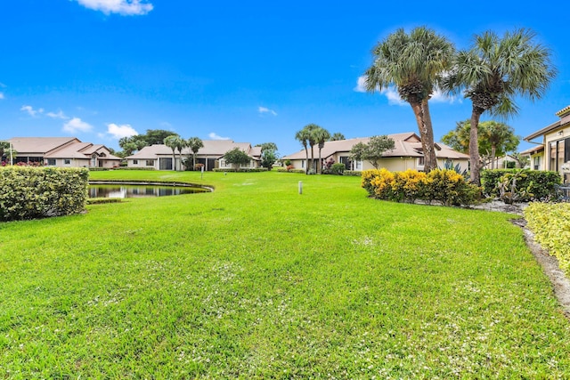 view of yard with a water view