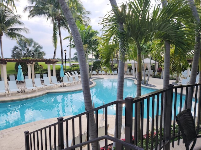 view of pool featuring a patio