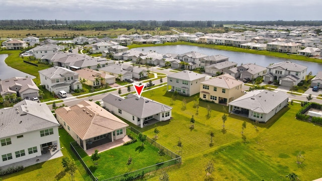 aerial view with a water view