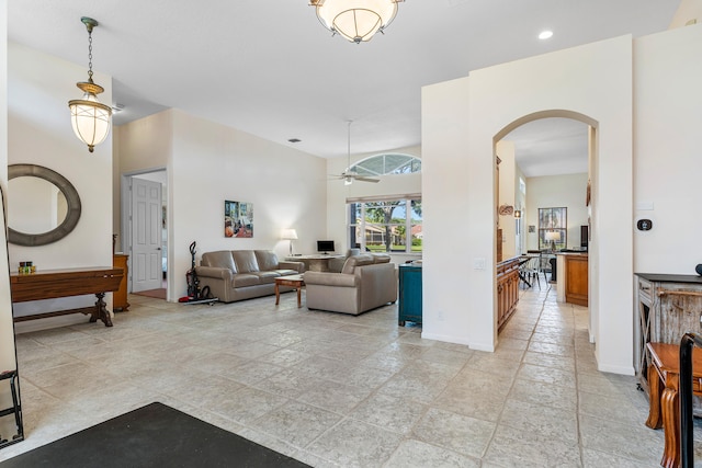 living room with ceiling fan