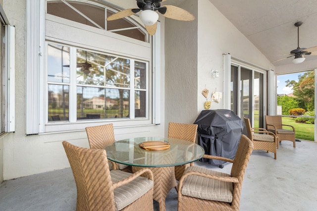 view of patio featuring ceiling fan and grilling area