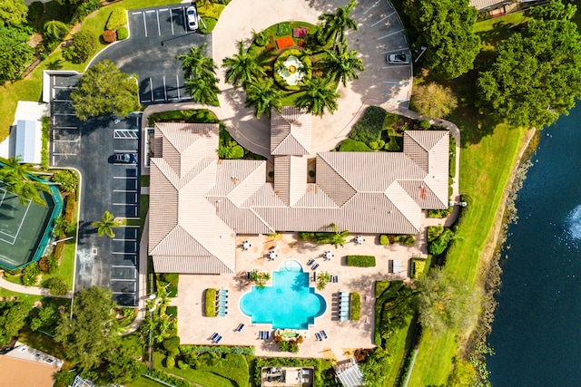 aerial view with a water view