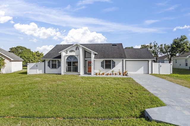 single story home with a front lawn and a garage