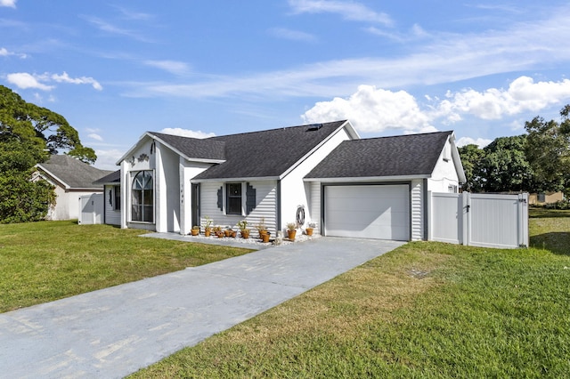 view of front facade with a front yard and a garage