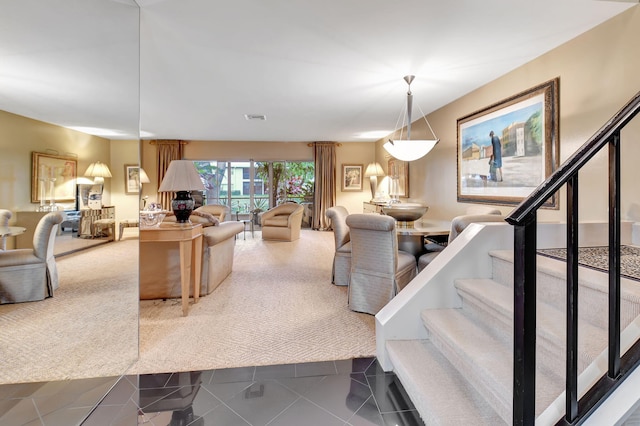 living room with carpet floors