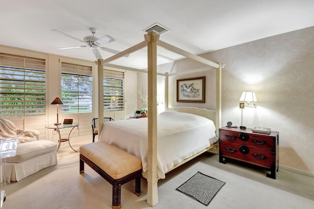 bedroom featuring carpet floors and ceiling fan