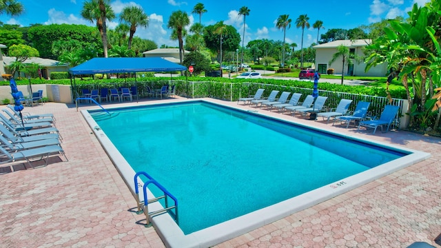 view of swimming pool with a patio area