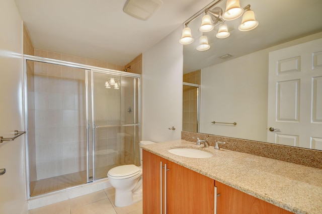 610 Clematis St Unit 638, West Palm Beach, FL 33401 - bathroom featuring vanity, tile patterned floors, tiled shower, and a chandelier