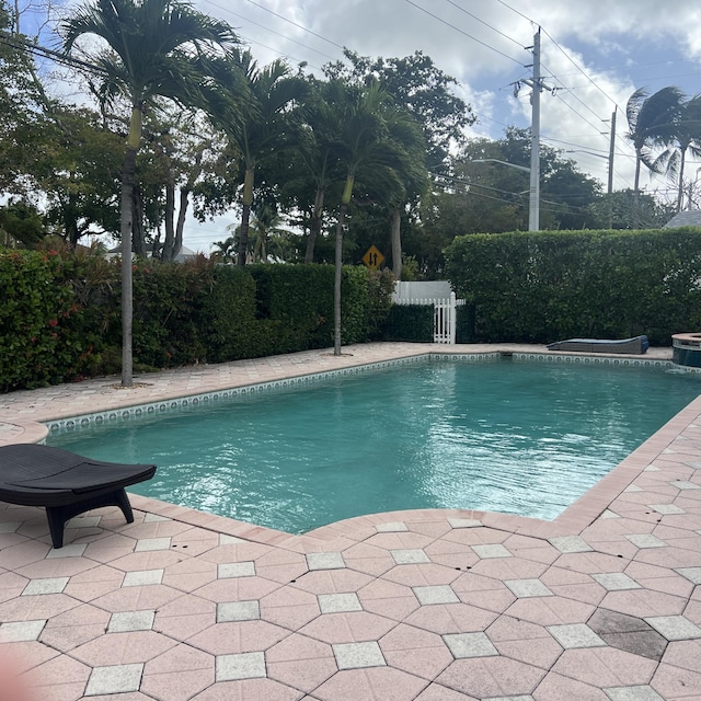 view of swimming pool featuring a patio area