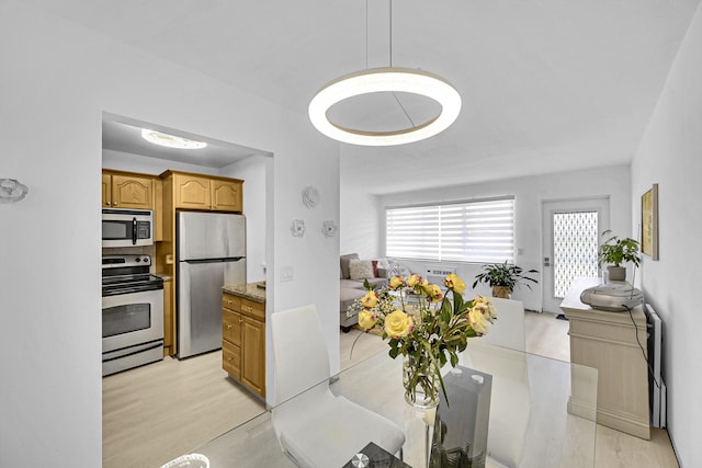 dining space with light hardwood / wood-style flooring