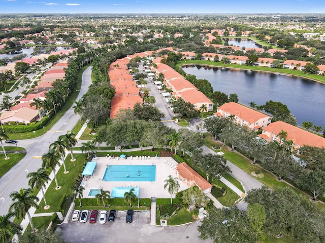 aerial view with a water view