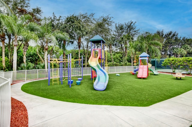 view of play area featuring a yard