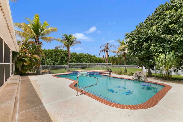 view of swimming pool with a patio