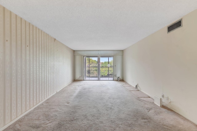 carpeted spare room with a textured ceiling