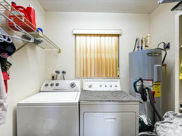 laundry room with washing machine and dryer and electric water heater