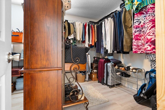 walk in closet with wood finished floors