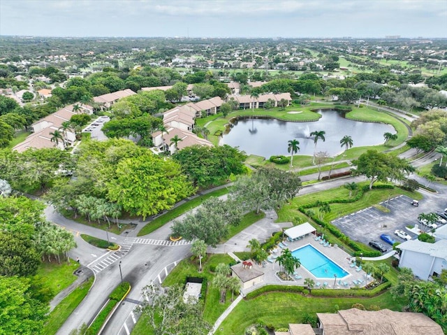 bird's eye view featuring a water view