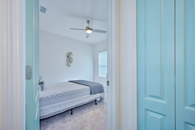 bedroom with carpet floors and ceiling fan