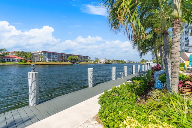 view of dock with a water view