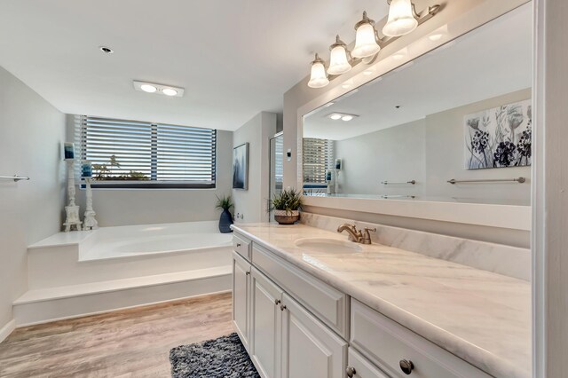 4744 S Ocean Blvd Unit C-112, Highland Beach, FL 33487 - bathroom with vanity, a garden tub, and wood finished floors