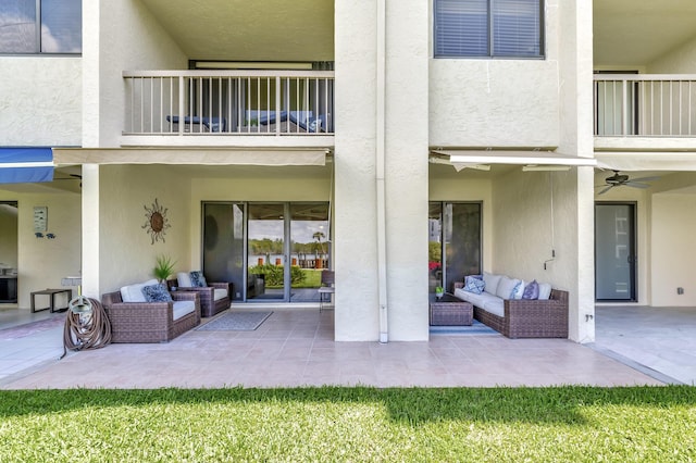 4744 S Ocean Blvd Unit C-112, Highland Beach, FL 33487 - view of patio / terrace with a balcony, an outdoor hangout area, and ceiling fan