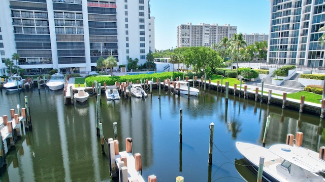 dock area with a water view