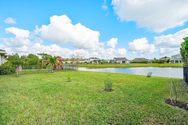 view of yard with a water view