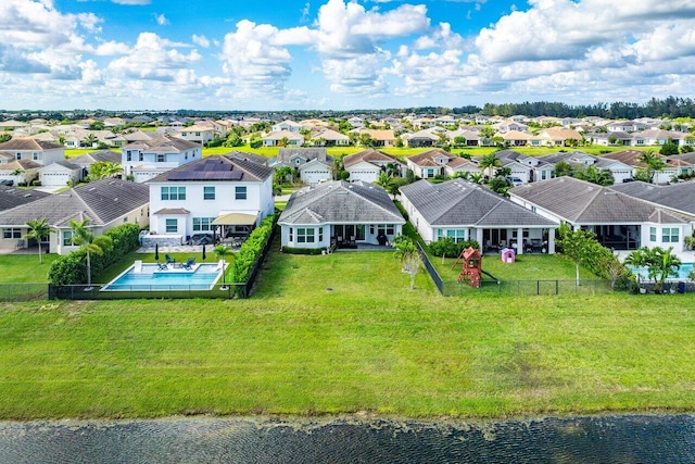 aerial view featuring a water view