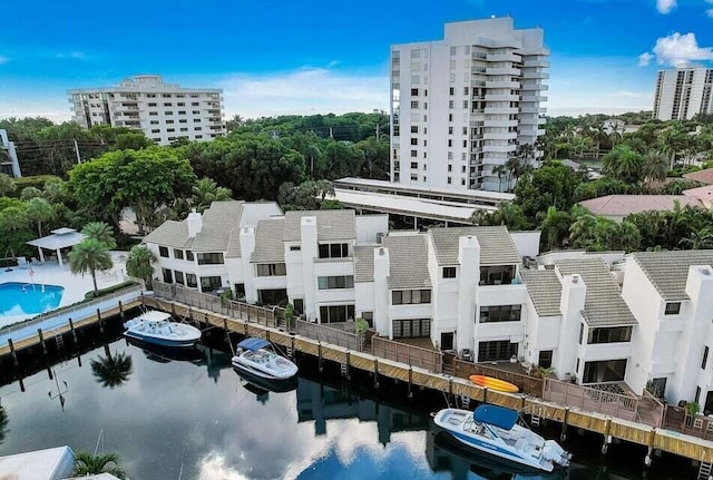 bird's eye view featuring a water view