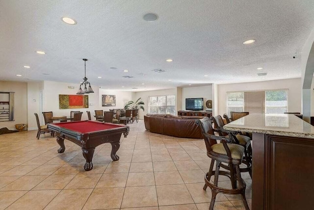 1127 Boca Cove Ln Unit 3, Highland Beach, FL 33487 - playroom featuring a textured ceiling, recessed lighting, billiards table, and light tile patterned floors