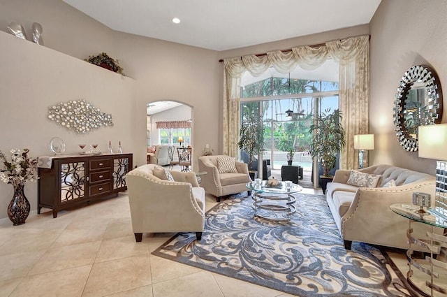 view of tiled living room