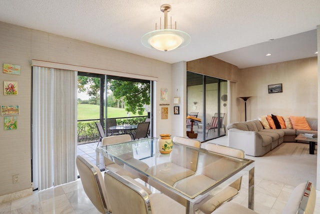 dining room with a textured ceiling