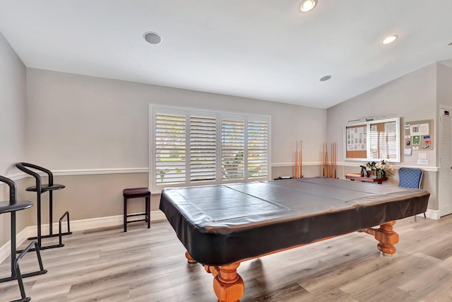 recreation room featuring vaulted ceiling, plenty of natural light, and pool table