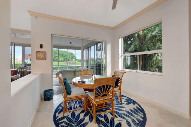 dining area with ornamental molding