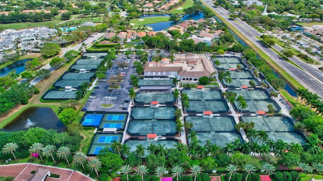 aerial view with a water view