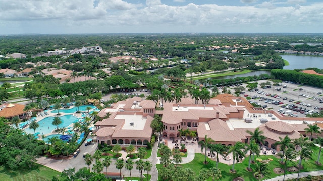 aerial view featuring a water view