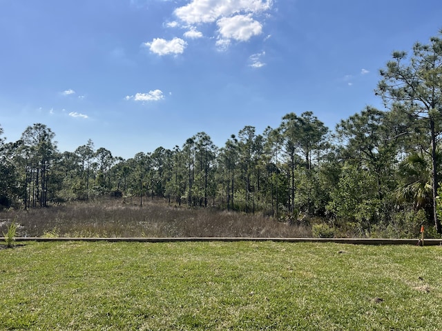 view of yard with a view of trees