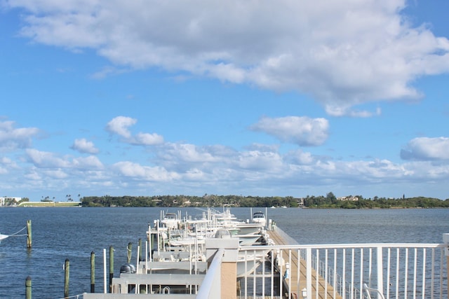 view of dock with a water view