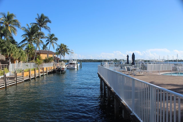 view of dock with a water view