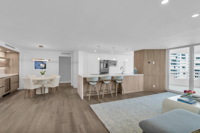 living room with light wood-type flooring