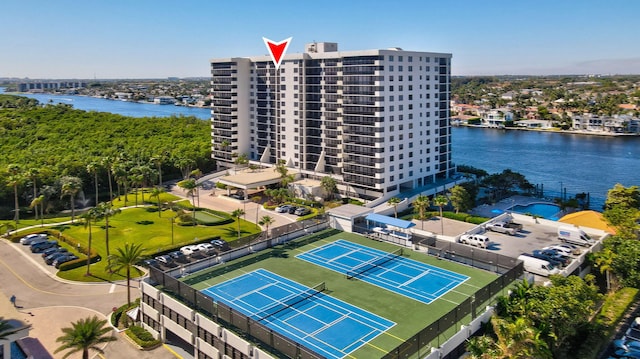 aerial view featuring a water view