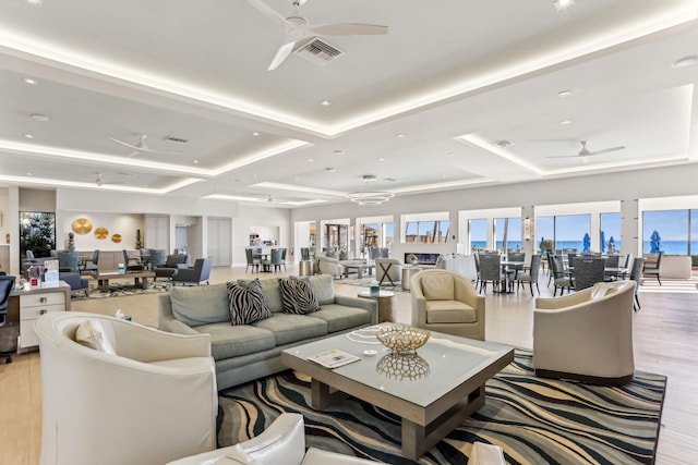 living room featuring ceiling fan