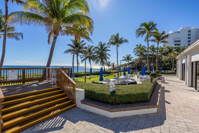 gym with a water view